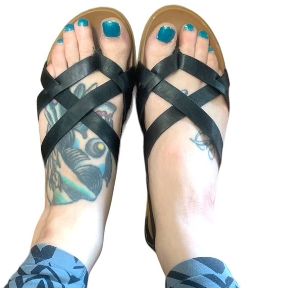 Journey + Crew Black Strappy Ziporah Sandal Basket Weave Design Size 9 Wide - Picture 3 of 10